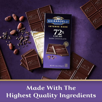 Intense Dark Chocolate Bar, 72% Cacao, Valentine’S Day Chocolate Gifts, 3.5 Oz Bar