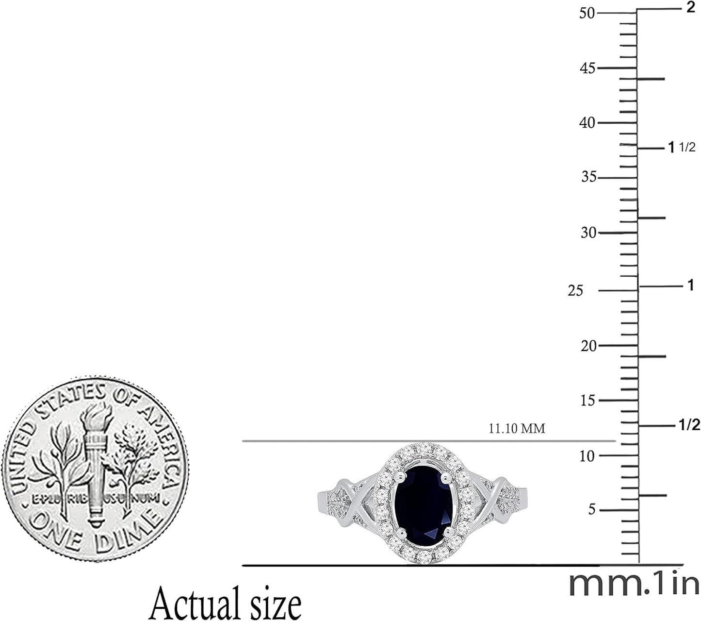 7X5Mm Oval Blue Sapphire & round White Diamond Split Shank Halo Engagement Ring for Women in 10K Solid Gold