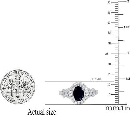 7X5Mm Oval Blue Sapphire & round White Diamond Split Shank Halo Engagement Ring for Women in 10K Solid Gold