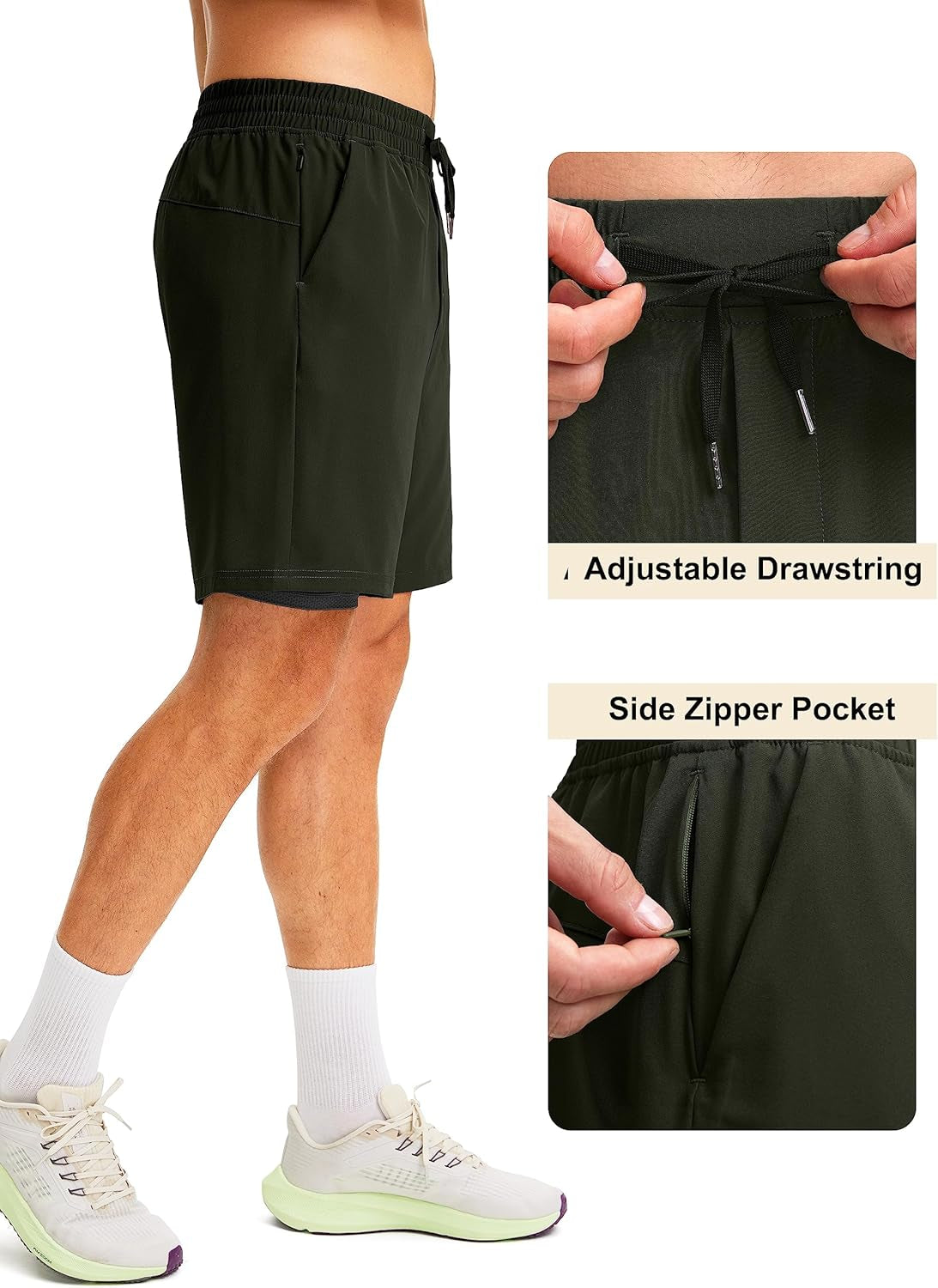 Men'S 2 in 1 Running Shorts with Liner 7 Inch Training Gym Athletic Workout Shorts for Men with Zipper Pockets