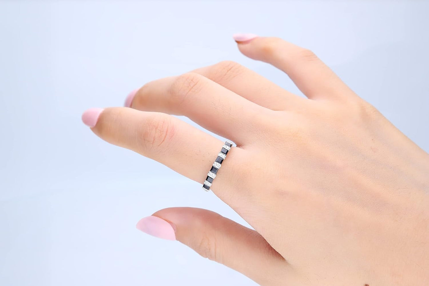 14K White Gold Genuine Blue Sapphire Ring with Diamonds for Women | Ethically, Authentically & Organically Sourced (Square-Cut) Shaped Sapphire Hand-Crafted Jewelry for Her | Sapphire Ring for Women