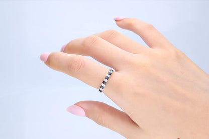 14K White Gold Genuine Blue Sapphire Ring with Diamonds for Women | Ethically, Authentically & Organically Sourced (Square-Cut) Shaped Sapphire Hand-Crafted Jewelry for Her | Sapphire Ring for Women