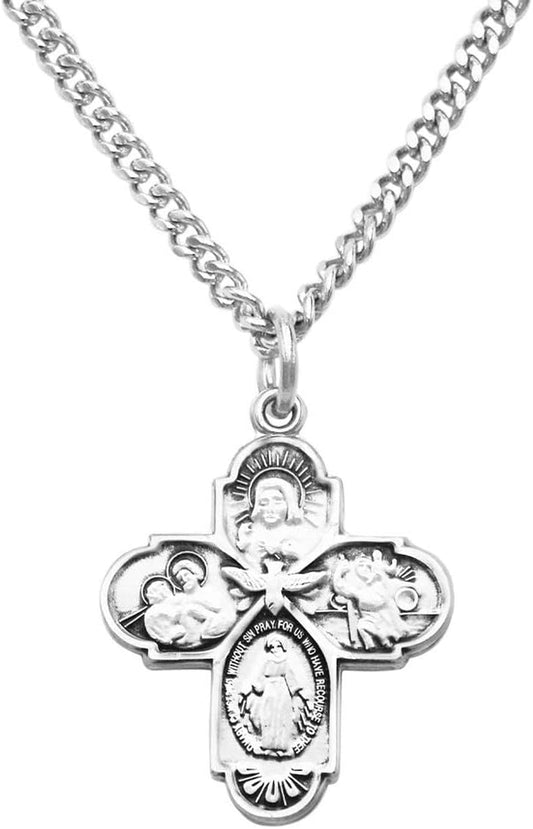 Small Four Way Cross with Holy Spirit Pendant Necklace, 18"