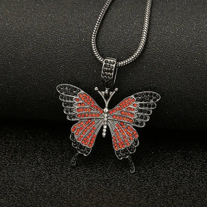 Colorful butterfly pendant necklace set with diamond alloy, snake chain, hip hop necklace for men and women