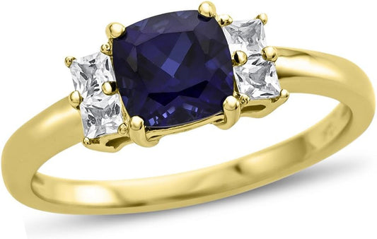 Solid 10K White, Yellow Gold or 6X6Mm Cushion-Cut Center Stone with Side White Topaz Ri - WORLD TIME VISITS