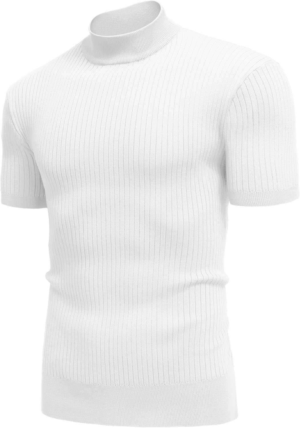 Men'S Mock Turtleneck Sweater Short Sleeve Casual Basic Tops Ribbed Knit Pullover Solid Tee