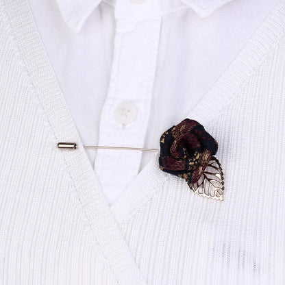 Unisex Vintage Rose Flower Brooch Pin Floral Lapel Boutonniere Pins Suit Lapel Shirt Collar with Hanging Chain