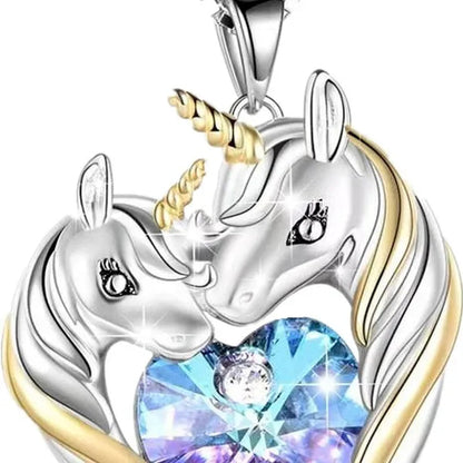 Exquisite Fashion Silvery Women'S Fashion Unicorn Pendant Heart Necklace Elegant Women Lovely Exquisite Banquet Festival Valentine'S Day Christmas Eternal Jewelry Anniversary Gift