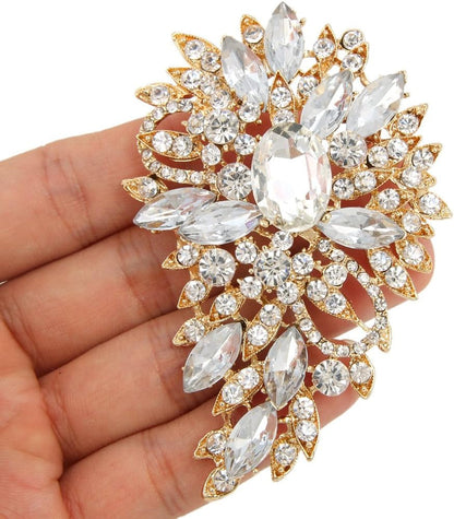 Women'S Austrian Crystal Wedding Flower Leaf Bouquet Brooch