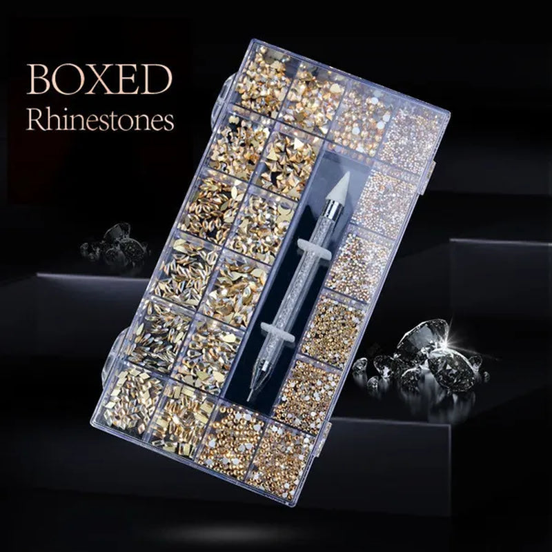 3000Pcs/Box Mixed AB Glass Crystal Diamond In Grids 21 Shape and  Flatback Nail Art Rhinestone Set with 1 Pick Up Pen