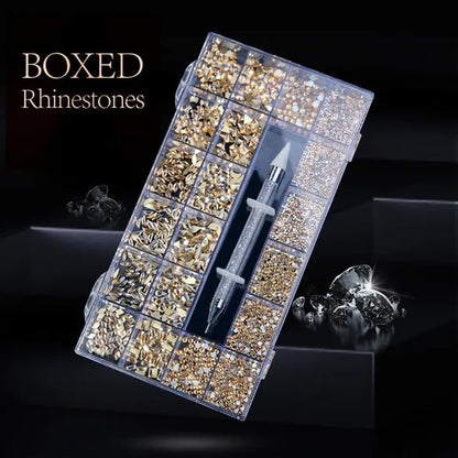 3000Pcs/Box Mixed AB Glass Crystal Diamond In Grids 21 Shape and  Flatback Nail Art Rhinestone Set with 1 Pick Up Pen