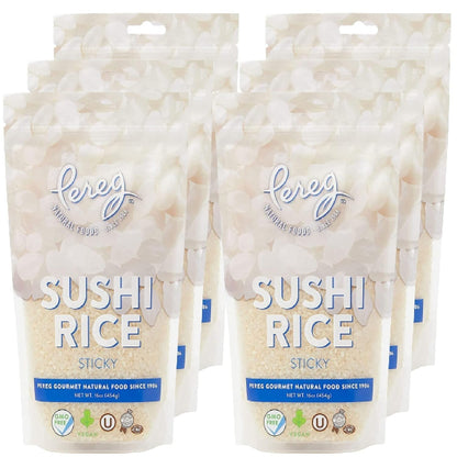 Natural Foods Sushi Rice (16 Oz/Bag X 6 Pack) - White Sticky Short Grain - Vegan, Non-Gmo, Made in USA, - Sushi, Rice Ball, and Everyday Japanese Dishes - Resealable Packaging - WORLD TIME VISITS