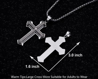 Men'S Stainless Steel Nail Lord'S Prayer Cross Pendant Necklace for Men Women Big Pendant and Strong Chain 24"