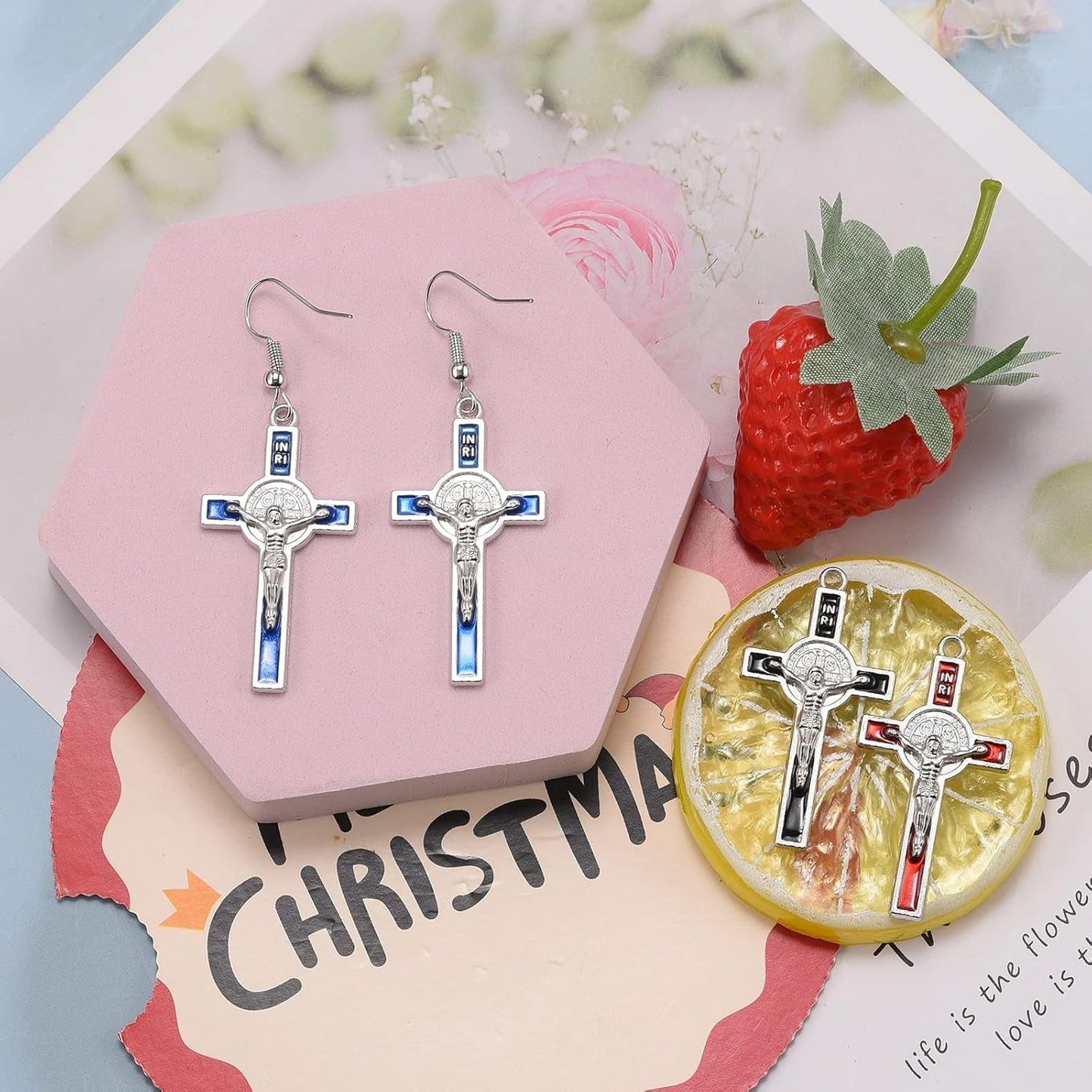 30Pcs Mixed Gold Plated Enamel Cross Charm Pendant for DIY Jewelry Making Necklace DIY Jewelry Accessories 21Mmx39.5Mm (A625)