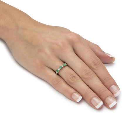 10K Yellow Gold Princess Cut Genuine Green Emerald and Diamond Accent Ring