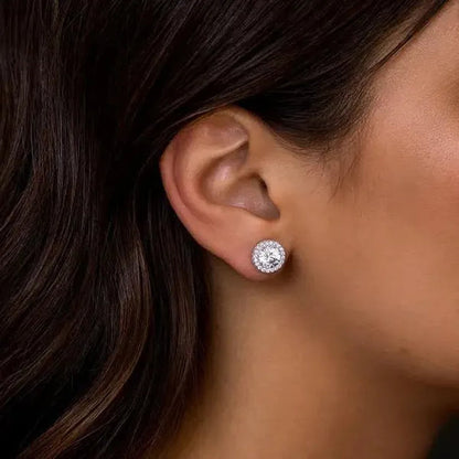 2 Ct Halo Bridal Stud Earrings round White Cubic Zirconia Silver Plated Wedding Engagement Bridesmaid Wedding Jewelry Bridal Jewelry Halo Bridal Studs Bridesmaid Earrings Wedding Cubic Zirconia Studs Rose Gold Plated Zircon Stud Earring