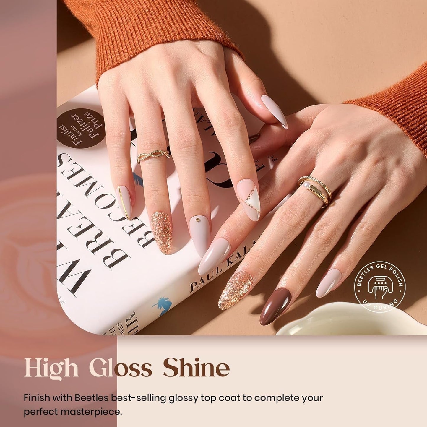Beetles 6 Colors, Fall Colors Nude Pink Burgundy Glitter Brown Gel Polish Set Soak off UV Light for Easy DIY Nail Art Salon Home Design Gifts for Women