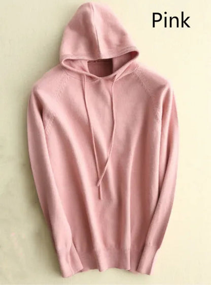 6 Colors Women Fashion Wool Pure Cashmere Casual Hooded Drawstring Pull Pullovers Plus Size S-XXL