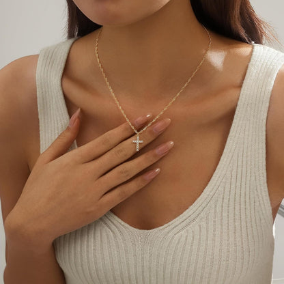 Cross Necklace for Women Trendy - Dainty 14K Gold Plated Minimalist Cross Necklace Simple Small Cross Pendant Necklaces Easter Christian Religious Faith Jewelry Christmas Gifts