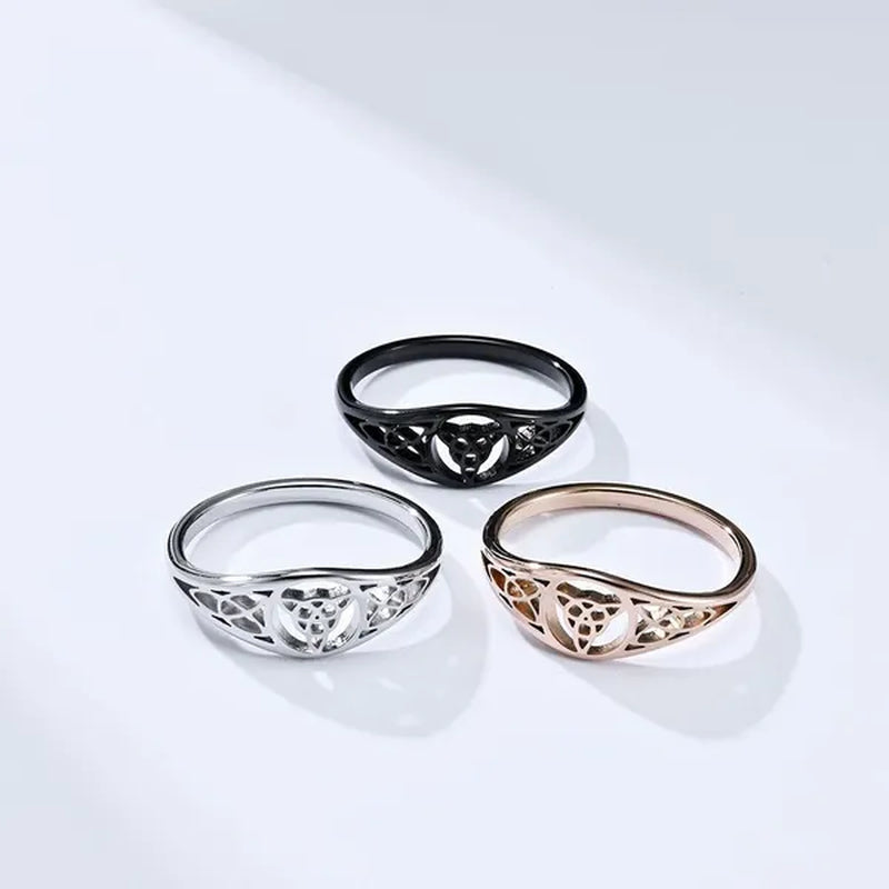 Women Men Viking Celtic Triquetera Knot Ring Titanium Stainless Steel Hollow Out Eternity Eternal Irish Celtic Knot Rings Engagement & Wedding Band US Size 6-11 Silver / Black / Rose Gold