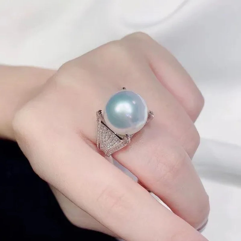Luxury Noble 925 Solid Silver Micro Pave Diamond 4 Prong Setting Natural Pearl Rings for Women Bridal Wedding Party Ring Jewelry