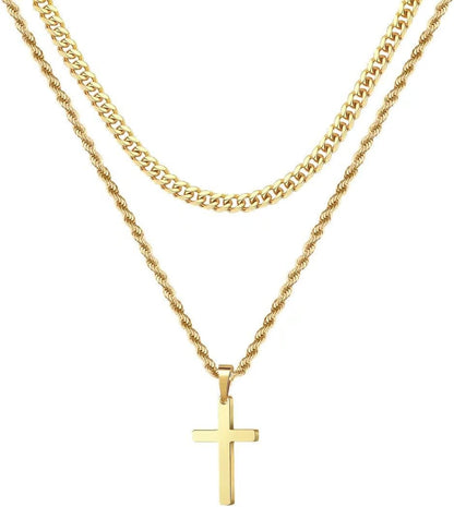 Valentines Gifts for Him - 18K Gold Plated Cross Necklaces Chain for Men Boys Gifts, Silver Rope Chain Layered Necklace Jewelry 16 18 20 22 24 Inch - WORLD TIME VISITS