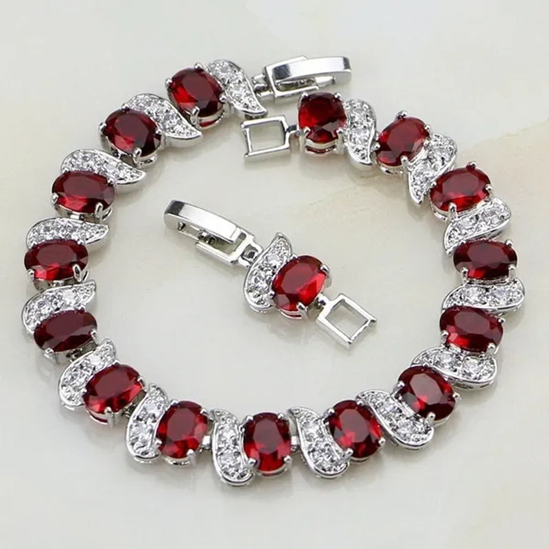 Red Ruby White topaz 925 Sterling Silver Jewelry Charm Bracelet Christmas Gifts For Women