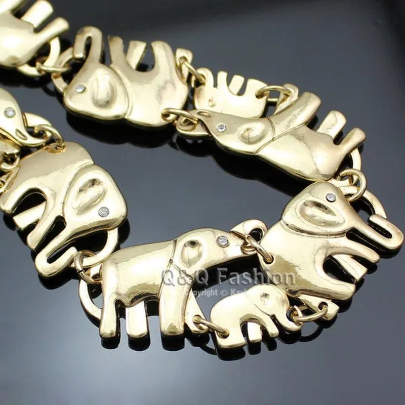 Brand New Fashion African Elephant & Baby Exquisite Charms Link Ganesh Chain Collar Statement Bib Necklace Gold Silver - WORLD TIME VISITS