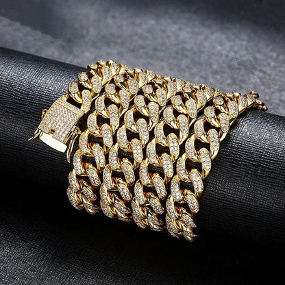 Men's Hip Hop Miami Necklace 24K Gold Plated 925 Silver 1/2PCS Necklace Bracelet Ice Sparkling Diamond Jewelry Cuban Link Chain 8/20/24/28inch