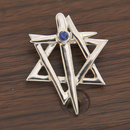 0.25 CT. T.W. Star of David Cross Pendant for Women 925 Sterling Silver Blue Sapphire 14K White Gold Plated Necklace (With 18" Silver Chain)