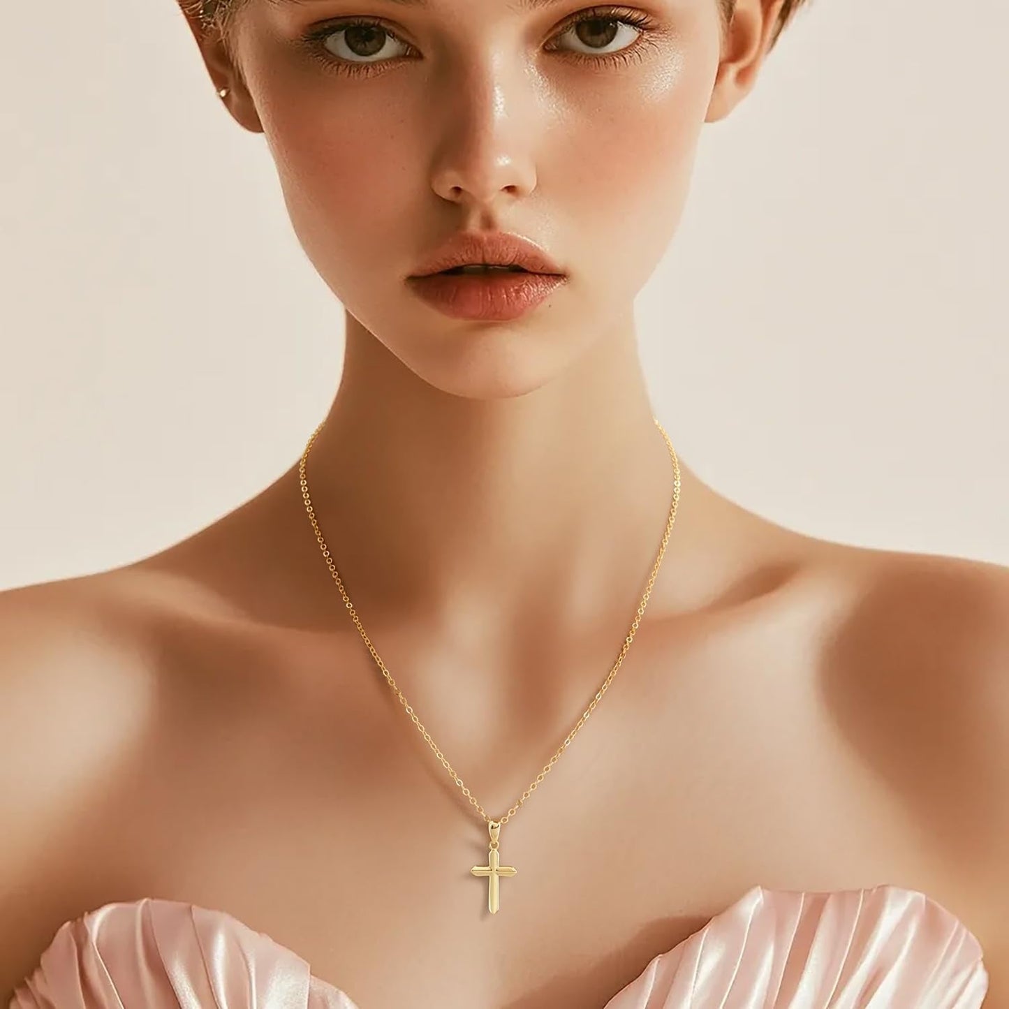 Womens Gold Cross Necklace 14K Gold Cross Necklaces for Women Crosses Pendants Necklaces for Women Soft Lines and Smooth Edges Womens Chain Crosses Necklace