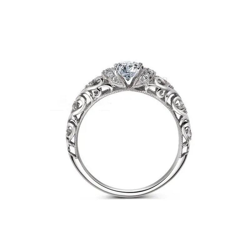 925 Sterling Silver Classical Baroque Pattern Carved White Sapphire Bride Wedding Engagement Ring Jewelry Size 4 5 6 7 8 9 10 11 12