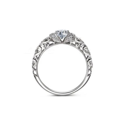 925 Sterling Silver Classical Baroque Pattern Carved White Sapphire Bride Wedding Engagement Ring Jewelry Size 4 5 6 7 8 9 10 11 12