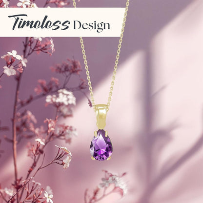 14K Gold Plated Amethyst Necklace for Women - February Birthestone Teardrop Necklace - Gold Jewelry for Women - Dainty Gold Necklace - Everyday Necklaces - Gold Necklaces for Women