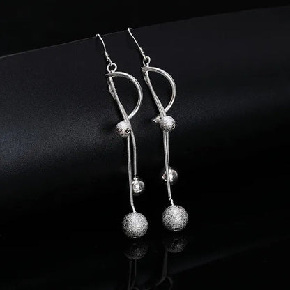 Elegant Women's 925 Sterling Silver Tassel Beads Long Drop Earrings Couple Gifts Wedding Party Jewelry Gifts