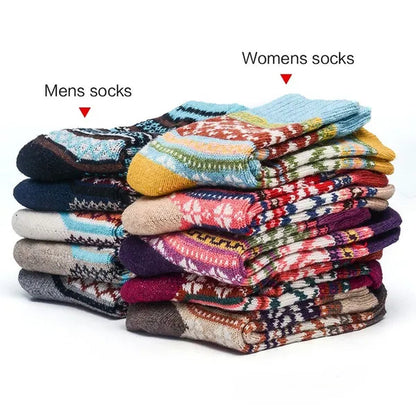 5Pairs Winter Knitting Cashmere Warm Cotton Soft Thicken Women Men Socks  Assorted Patterns Wool Sock For Men and Women