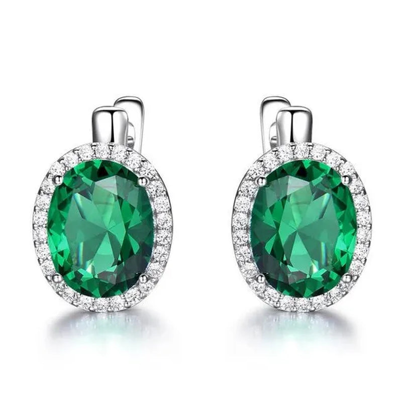 Majesty Diamonds MDS210254 Oval Green Nano Emerald Dangle & Drop Earrings in 0.925 White Sterling Silver