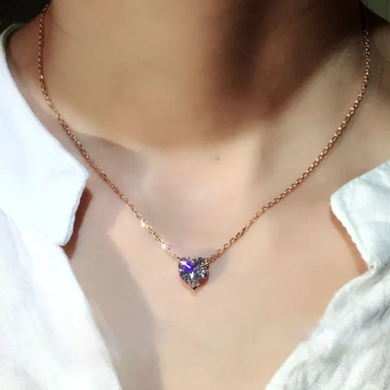Fashion Rose Gold Color 1ct Heart Cut Moissanite White Sapphire Diamond Pendant Necklace Bridal Jewelry Gifts