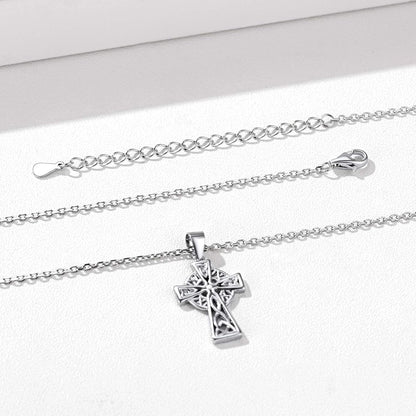 925 Sterling Silver Good Luck Irish Celtic Knot Necklaces Vintage Triangle/Cross/Round Pendant Necklaces Gift for Women