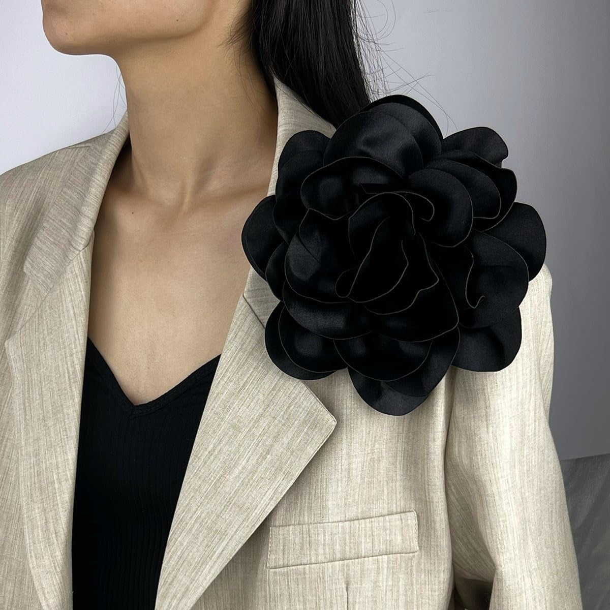 Dainty Satin Fabric Rose Flower Brooches 7.5In Extra Large Big Camellia Flower Brooches Lapel Pins for Women Wedding Party Dance Dress Clothes Accessories