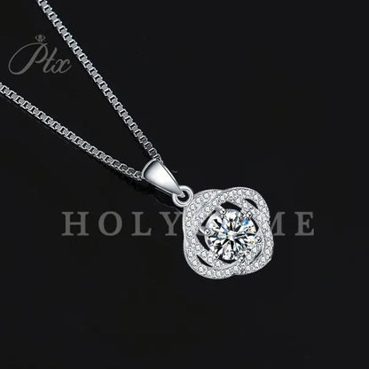 HOLYCOME Real Moissanite Diamond Necklace for Women Girls 925 Sterling Silver Mini Moissanite Rose Flower Pendant Necklace Fine Jewelry