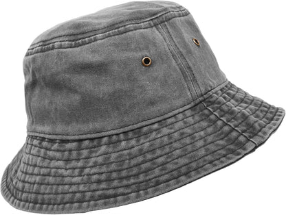 Bucket Hat, Wide Brim Washed Denim Cotton Outdoor Sun Hat Flat Top Cap for Fishing Hiking Beach Sports
