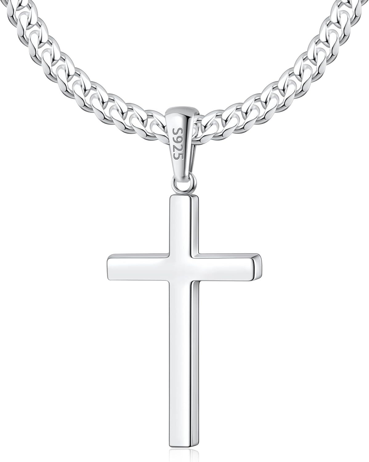 S925 Sterling Silver Thick Cross Necklace for Men, 18K Gold Plated Sterling Silver Cross Necklace with World'S Top 4Mm Cuban Chain for Men Boys Women, Minimalist Trendy Necklaces 16-26 Inch - WORLD TIME VISITS