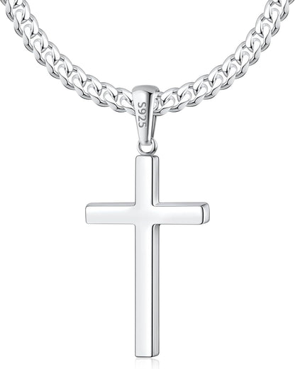 S925 Sterling Silver Thick Cross Necklace for Men, 18K Gold Plated Sterling Silver Cross Necklace with World'S Top 4Mm Cuban Chain for Men Boys Women, Minimalist Trendy Necklaces 16-26 Inch - WORLD TIME VISITS