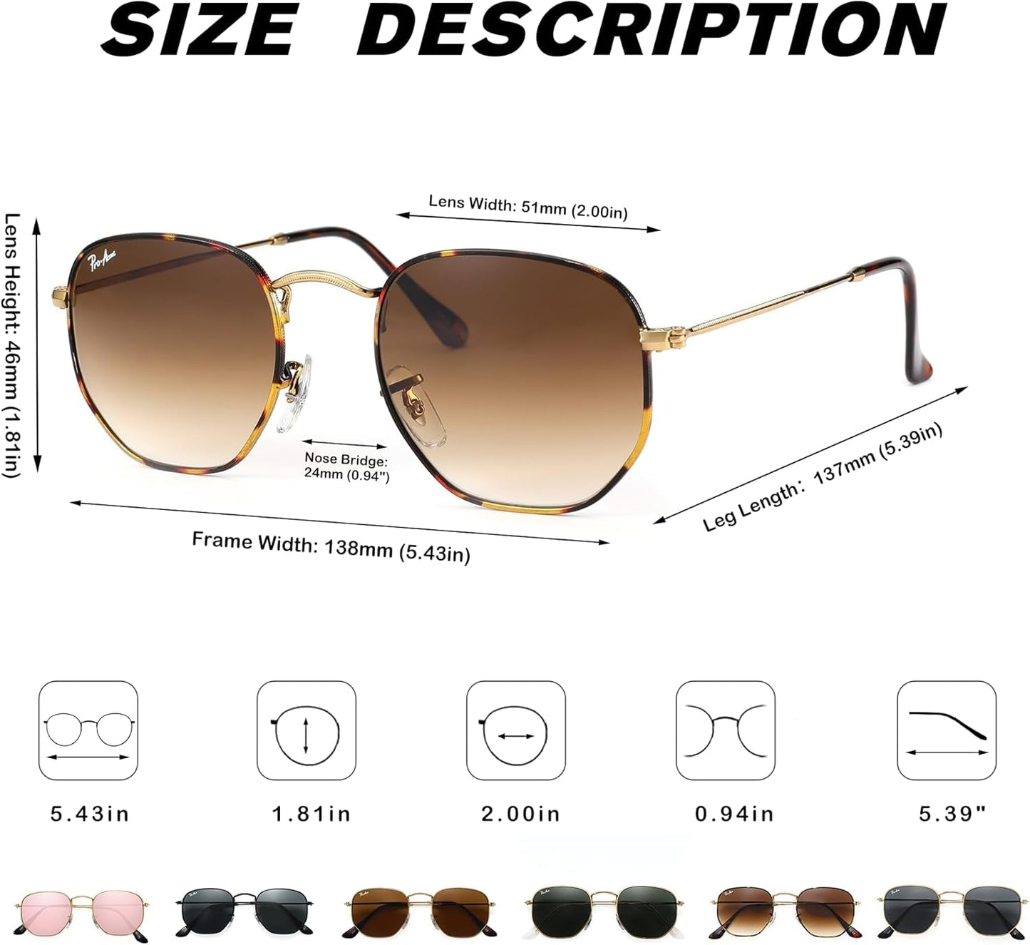 Small Square Sunglasses for Women Men 100% Real Glass Lens Hexagonal Frame