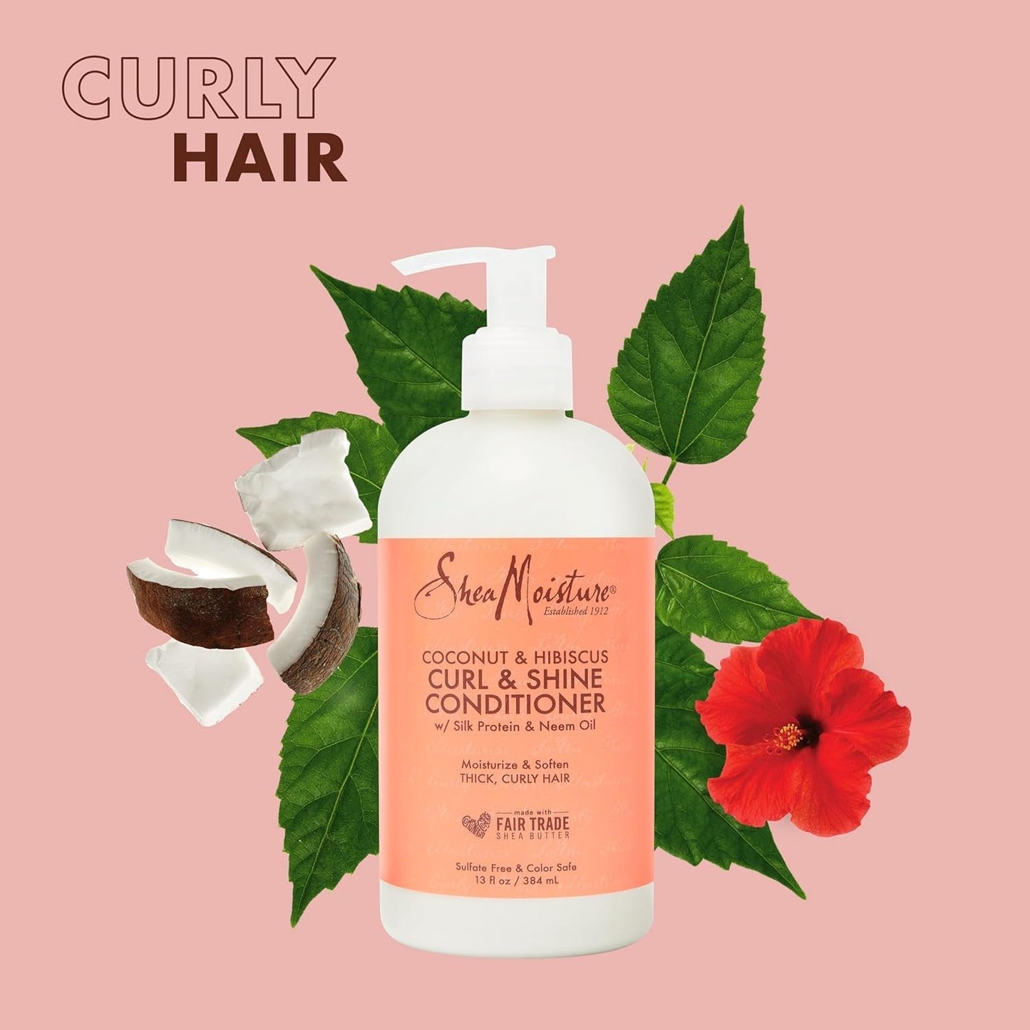 Curl & Shine Conditioner Coconut & Hibiscus, for Thick, Curly Hair to Moisturize & Soften, 13 Oz - WORLD TIME VISITS