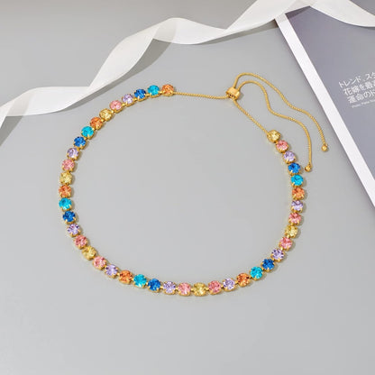 Slider Gold Necklace for Women Adjustable Length Necklace Set with Cubic Zirconia Rhinestone Crystal Long Pendant Choker Necklace