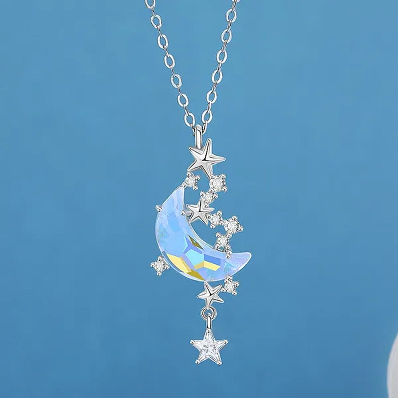 New Star Moon Love Opal Pendant Necklace Moonstone Necklace Female Fashion Valentine's Day Anniversary Gift