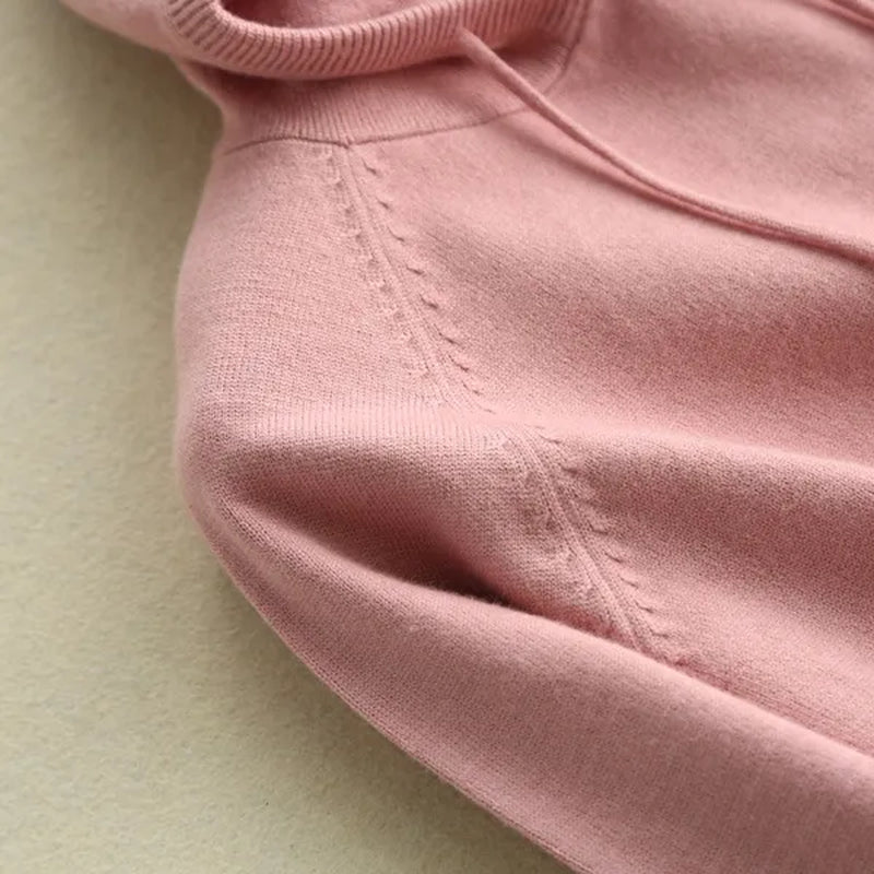 6 Colors Women Fashion Wool Pure Cashmere Casual Hooded Drawstring Pull Pullovers Plus Size S-XXL