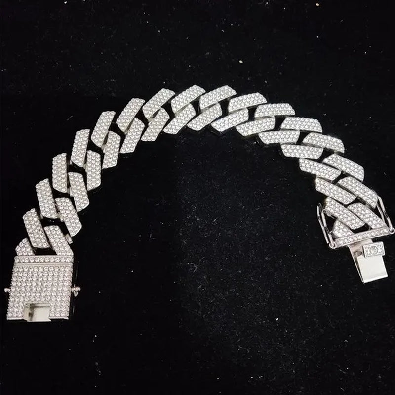 High Quality Fashion Jewelry 20mm Width Hip Hop Cuban Chain Bracelet Silver Gold Iced Out Diamond Cuban Link Bracelet Mens